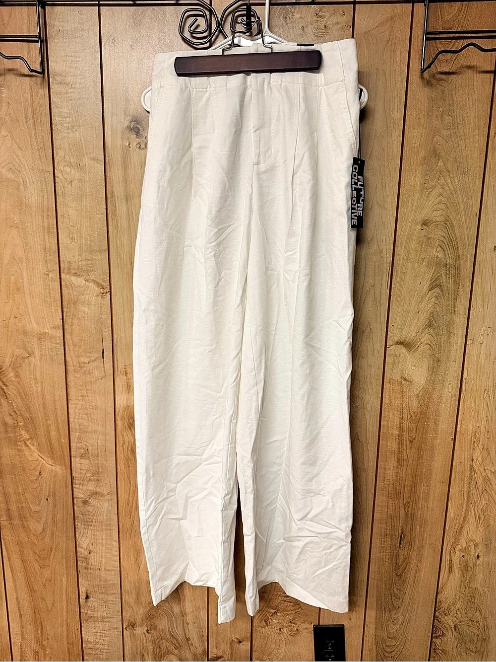 Future Collective Wide Leg Pants Cotton Blend Pants in White Size 4 NWT